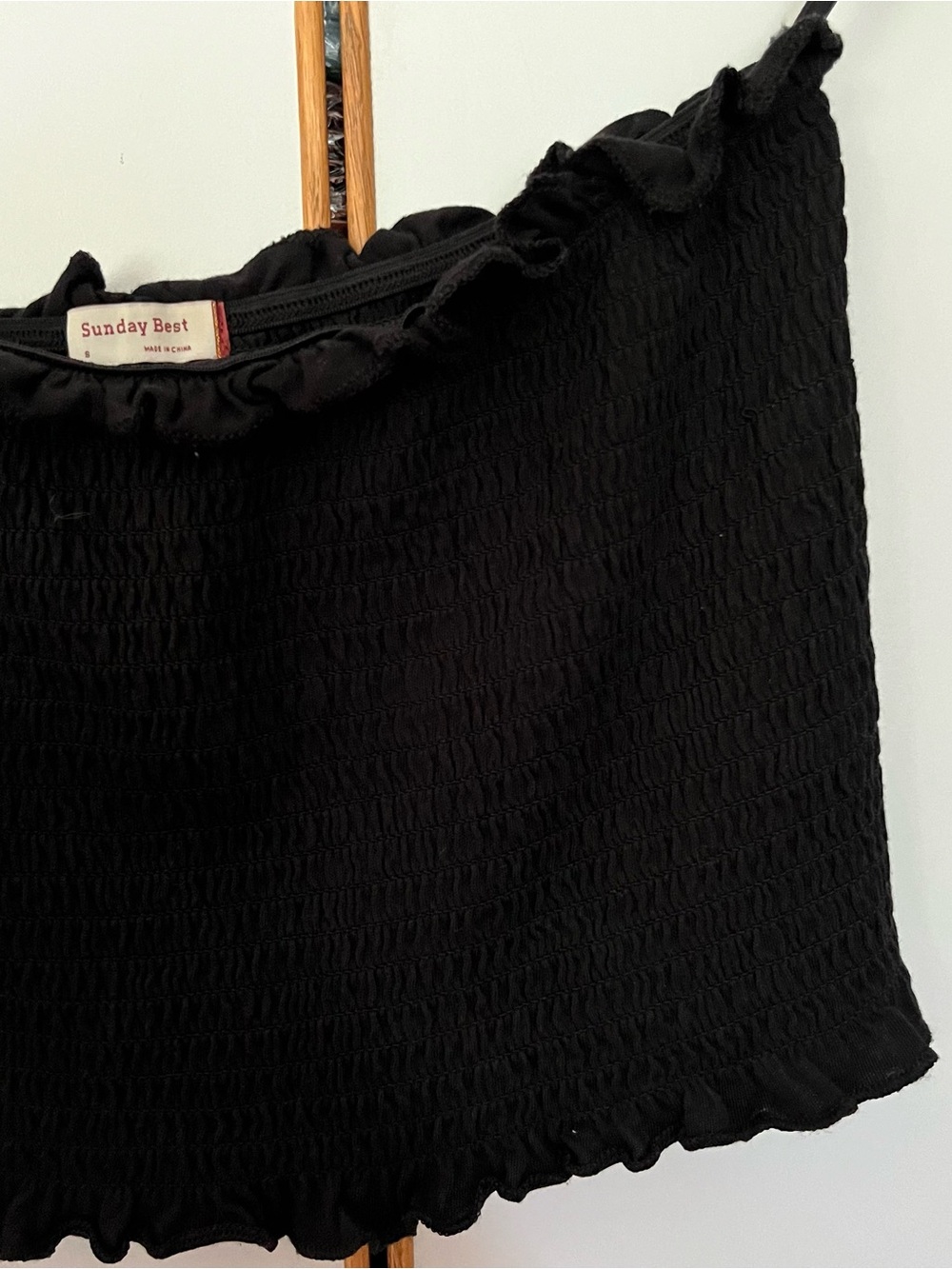 Aritzia Sunday Best Black Smocked Ruffle Bandeau Top - Picture 3 of 6